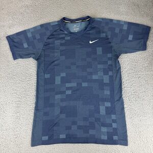 nike running blue shirt mens size Small Square Camo Print Dri Fit